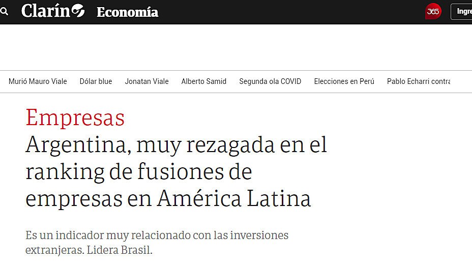 Argentina, muy rezagada en el ranking de fusiones de empresas en Amrica Latina